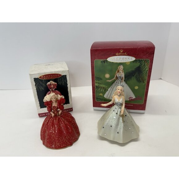 2 Hallmark Barbie Ornaments 2001 Christmas Celebration And 1993 Holiday - Picture 1 of 15
